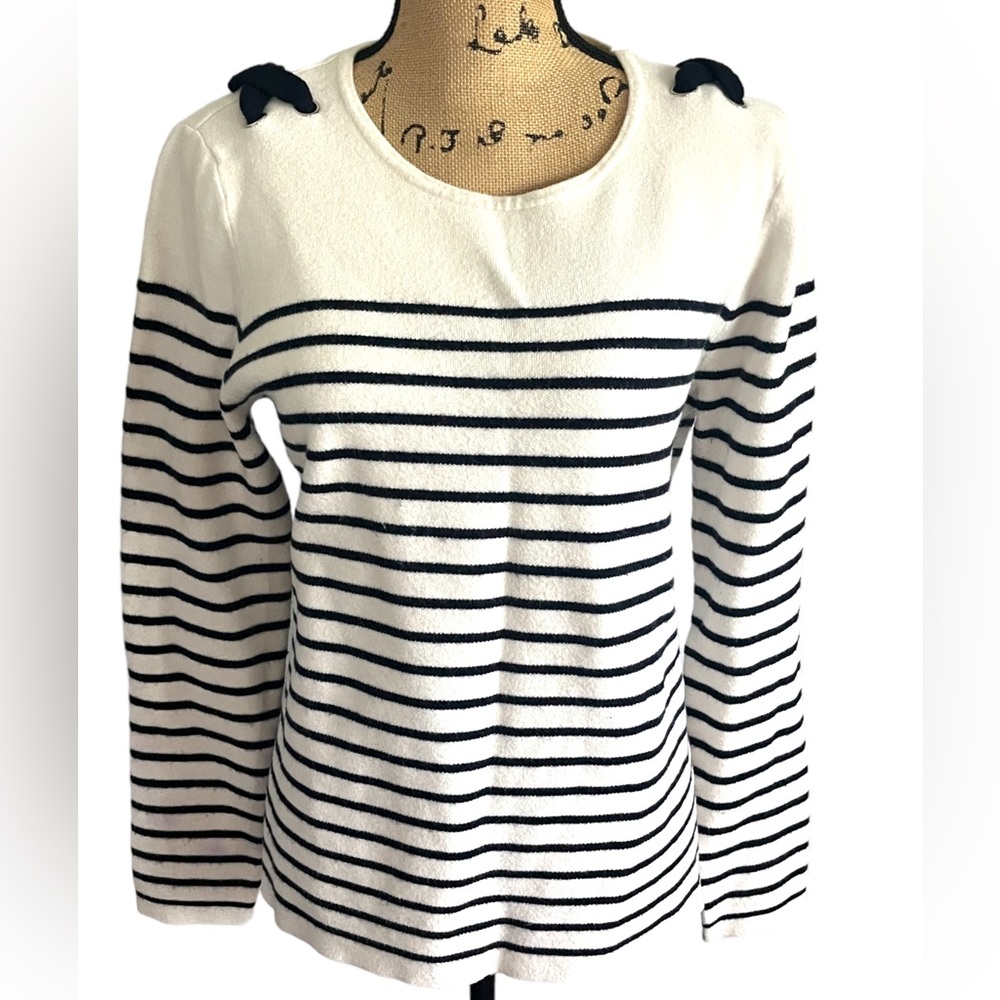 Mia + Tess Striped Sweater with Very Unique Shoulder design in Size Large